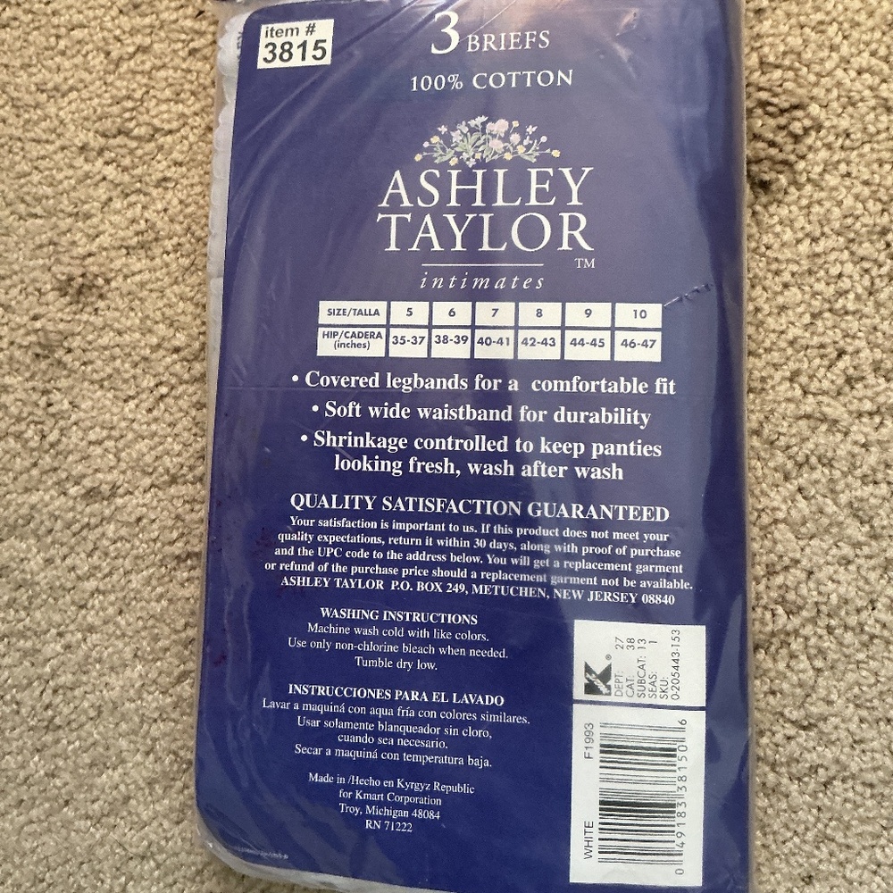 Bundle of 2 Pack NEW Vintage Ashley Taylor Intimates 3 briefsCotton Panties sz 9 - Picture 2 of 2